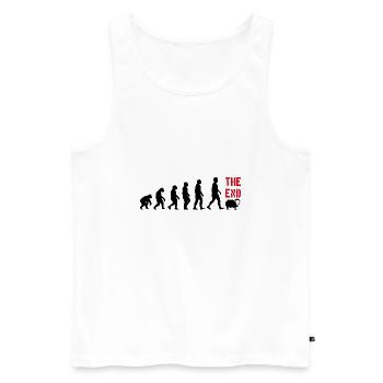 EVOLUTION MENSCH LUSTIG WITZIG DARWIN - Männer Premium Bio Tank Top - Weiß - Vorne - AI Model Male 178 light (178cm)