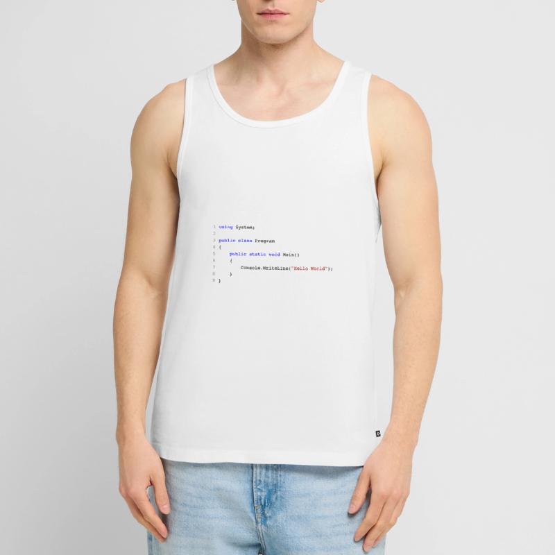 C # .NET Code Hello World Programmer Gift Débardeur bio Premium Homme