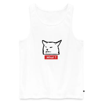 Meme Cat "What" – Black and White Design - Men's Premium Organic Tank Top - white - Front - AI Model Male 178 light (178cm)