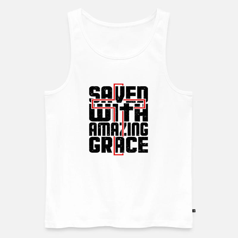 Saved with amazing grace - Männer Premium Bio Tank Top - Weiß