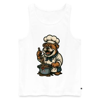 Bulldog Chef Cuisine Spaghetti Heureux Art De Dessin Animé - Débardeur bio Premium Homme - blanc - Devant - AI Model Male 178 light (178cm)