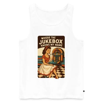 50s Diner Pin-Up: Where the Jukebox Knows My Name - Men's Premium Organic Tank Top - white - Front - AI Model Male 178 light (178cm)