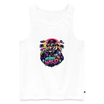 Tiger DJ Stay Wild Neon - Men's Premium Organic Tank Top - white - Front - Michal (187cm)