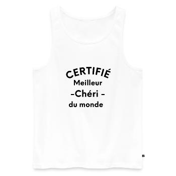 certifié meilleur chéri du monde - Débardeur bio Premium Homme - blanc - Devant - Michal (187cm)