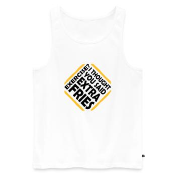 Exercise Extra Fries Zitat - Männer Premium Bio Tank Top - Weiß - Vorne - AI Model Male 178 light (178cm)