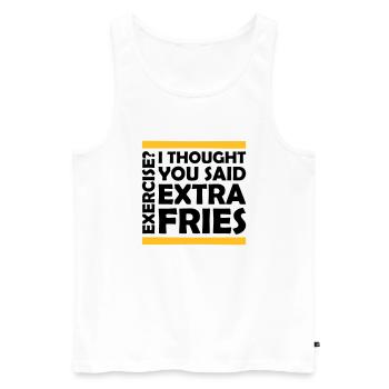Exercise Extra Fries Zitat - Männer Premium Bio Tank Top - Weiß - Vorne - AI Model Male 178 light (178cm)
