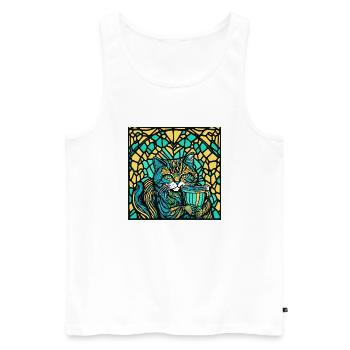 Katze mit einem Becher - Männer Premium Bio Tank Top - Weiß - Vorne - Michal (187cm)