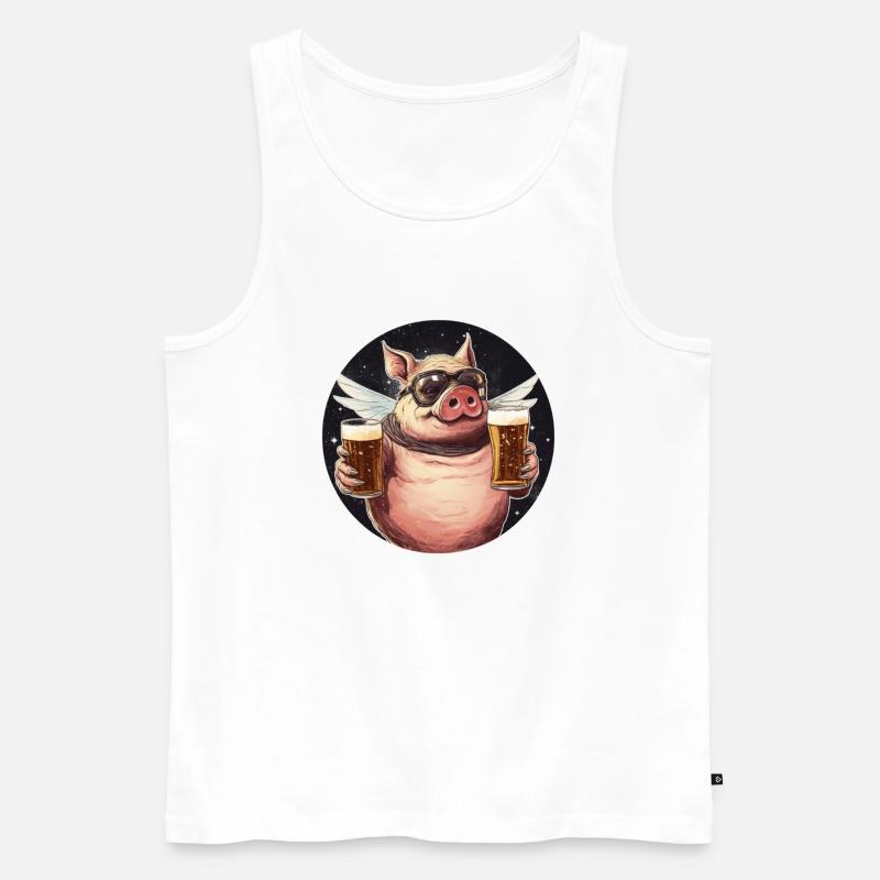 Fliegendes Schwein mit Bier - Männer Premium Bio Tank Top - Weiß