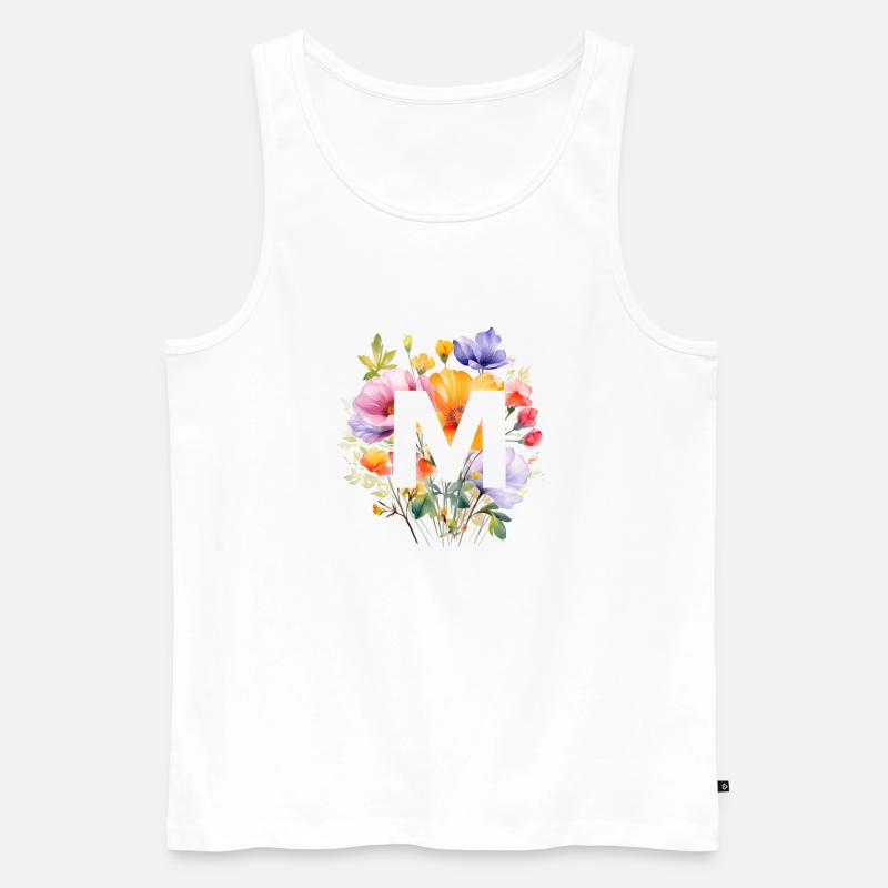 M Monogramm , bunter Blumenstrauss - Männer Premium Bio Tank Top - Weiß