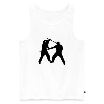Stickfight Silhouette - Männer Premium Bio Tank Top - Weiß - Vorne - Michal (187cm)