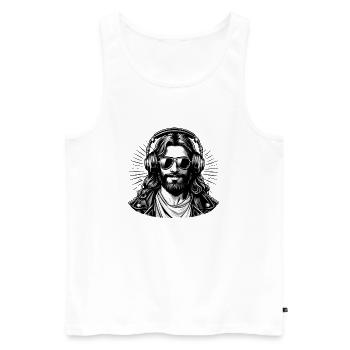 DJ Jésus - Débardeur bio Premium Homme - blanc - Devant - AI Model Male 178 light (178cm)