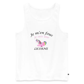 Je m'en fou je suis une licorne - Débardeur bio Premium Homme - blanc - Devant - AI Model Male 178 light (178cm)