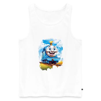 "Happy Rails" Fröhliches Zug T-Shirt - Männer Premium Bio Tank Top - Weiß - Vorne - AI Model Male 178 light (178cm)
