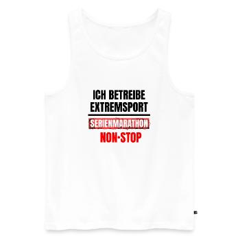 Lustiger Spruch Extremsport Serienmarathon Nonstop - Männer Premium Bio Tank Top - Weiß - Vorne - Michal (187cm)
