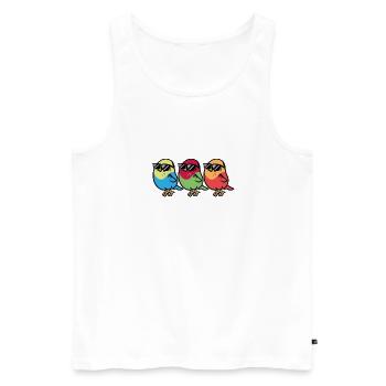 Three white birds with sunglasses - Men's Premium Organic Tank Top - white - Front - AI Model Male 178 light (178cm)