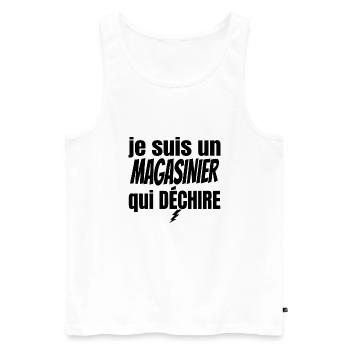 magasinier qui déchire - Débardeur bio Premium Homme - blanc - Devant - Michal (187cm)