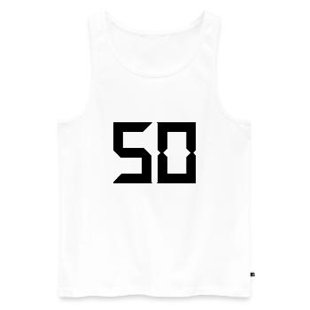 50. 50 ANS. 50e ANNIVERSAIRE. ANNIVERSAIRE 50 ANS. - Débardeur bio Premium Homme - blanc - Devant - Michal (187cm)
