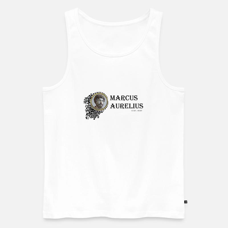 Marcus Aurelius gerahmt (schwarzer Text) - Männer Premium Bio Tank Top - Weiß