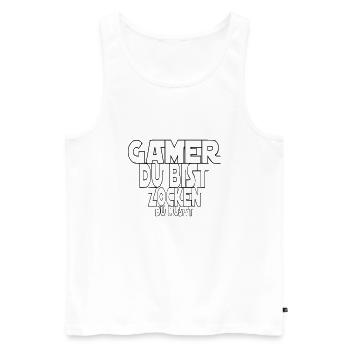 Gamer du bist Zocken du musst - Gamer Shirt - Männer Premium Bio Tank Top - Weiß - Vorne - Michal (187cm)