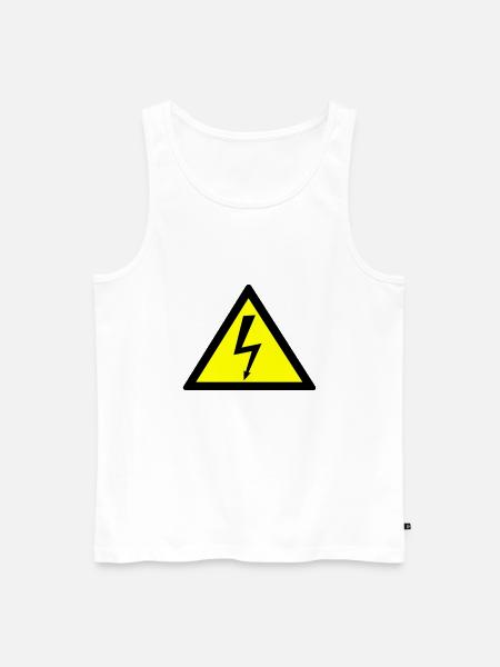 Corriente de advertencia de símbolo de escudo de atención de alto voltaje - Camiseta de tirantes ecológica prémium para hombre - blanco