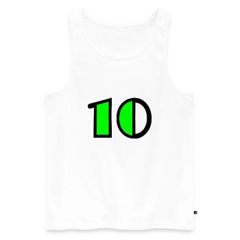 10 ANS. 10e ANNIVERSAIRE. ANNIVERSAIRE 10 ANS - Débardeur bio Premium Homme - blanc - Devant - Michal (187cm)