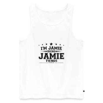 i’m Jamie doing Jamie things - Men's Premium Organic Tank Top - white - Front - AI Model Male 178 light (178cm)