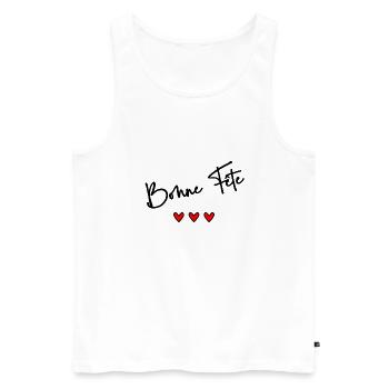 BONNE FÊTE. FÊTE DES MÈRES. FÊTE DES PÈRES. FÊTE - Débardeur bio Premium Homme - blanc - Devant - Michal (187cm)