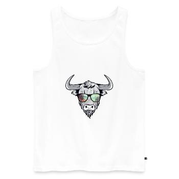 Cooler Bison Stier mit Zottelhaar - Männer Premium Bio Tank Top - Weiß - Vorne - Michal (187cm)