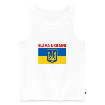 Slava ukraini - Débardeur bio Premium Homme - blanc - Devant - AI Model Male 178 light (178cm)