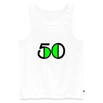 50 ANS. 50e ANNIVERSAIRE. ANNIVERSAIRE 50 ANS. 50 - Débardeur bio Premium Homme - blanc - Devant - Michal (187cm)