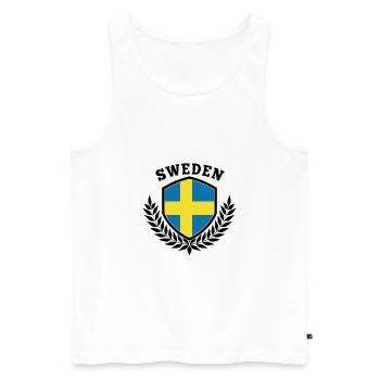 Suède | Drapeau suédois armoiries cadeau - Débardeur bio Premium Homme - blanc - Devant - Michal (187cm)
