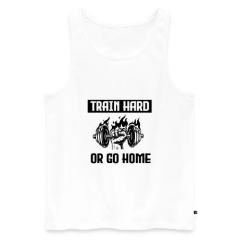 TRAIN HARD OR GO HOME - Men's Premium Organic Tank Top - white - Front - Michal (187cm)