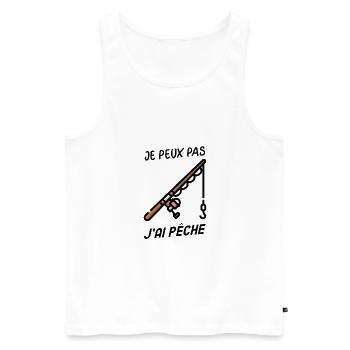 Je peux pas j'ai pêche " cadeaux pêcheur humour " - Débardeur bio Premium Homme - blanc - Devant - Michal (187cm)