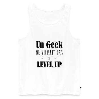 un geek ne vieillit pas il level up, humour - Débardeur bio Premium Homme - blanc - Devant - Michal (187cm)