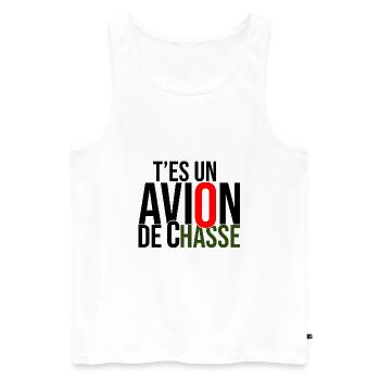 t'es un avion de chasse je t'aime - Débardeur bio Premium Homme - blanc - Devant - Michal (187cm)