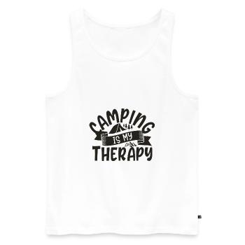 Le camping est ma thérapie - Débardeur bio Premium Homme - blanc - Devant - AI Model Male 178 light (178cm)