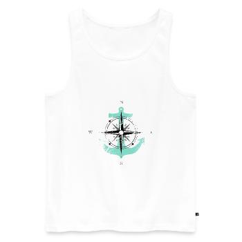 Boussole Ancre Boussole Maritime motif turquoise - Débardeur bio Premium Homme - blanc - Devant - Michal (187cm)