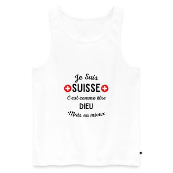 Je suis suisse, cadeau humour homme fier - Débardeur bio Premium Homme - blanc - Devant - AI Model Male 178 light (178cm)