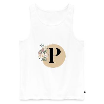 letter P - Men's Premium Organic Tank Top - white - Front - AI Model Male 178 light (178cm)