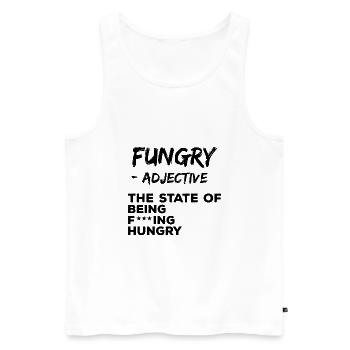 Drôle Hungry Definition Fungry Fucking affamé - Débardeur bio Premium Homme - blanc - Devant - AI Model Male 178 light (178cm)