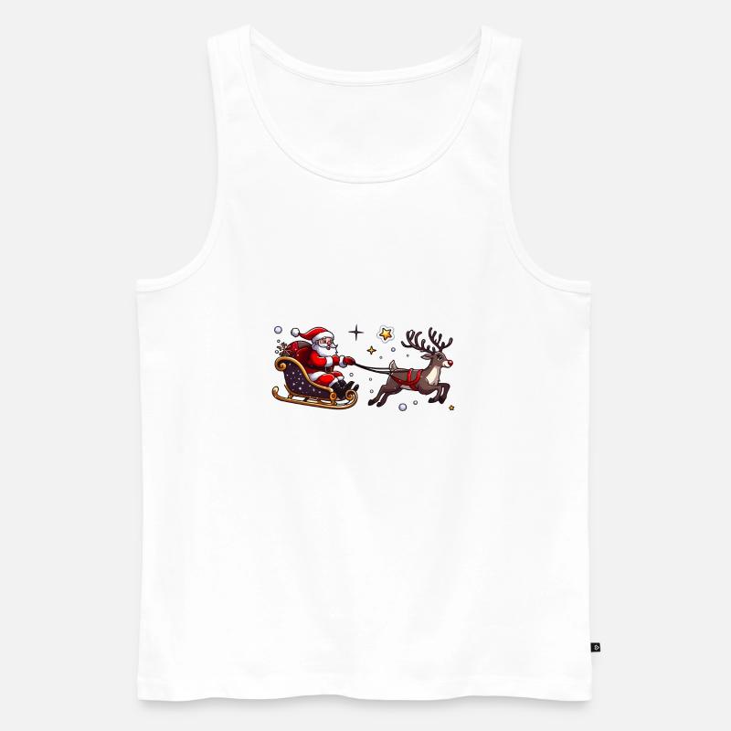 Weihnachtsmann mit Schlitten und Rentier - Männer Premium Bio Tank Top - Weiß