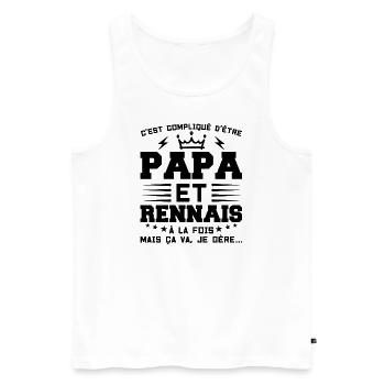 Papa et RENNAIS Idée Cadeau Citation - Débardeur bio Premium Homme - blanc - Devant - AI Model Male 178 light (178cm)