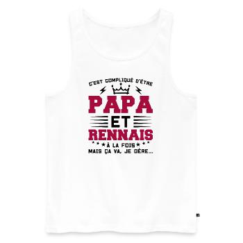 Papa et RENNAIS Idée Cadeau Citation - Débardeur bio Premium Homme - blanc - Devant - AI Model Male 178 light (178cm)