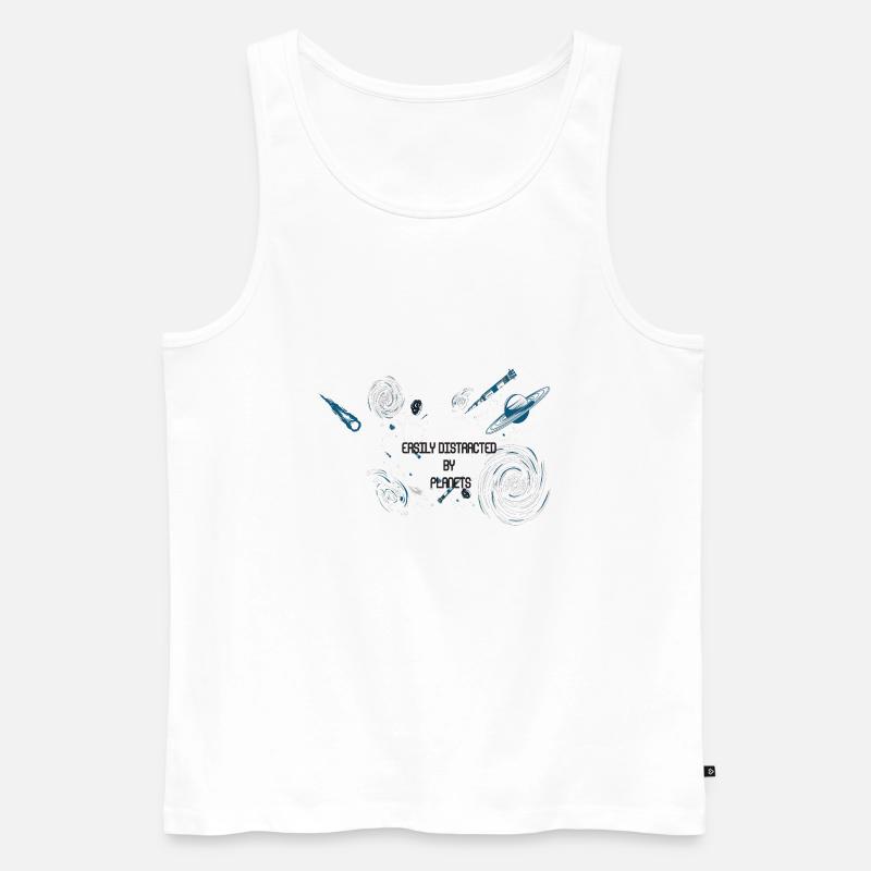 EASILY DISTRACTED BY PLANETS - Männer Premium Bio Tank Top - Weiß