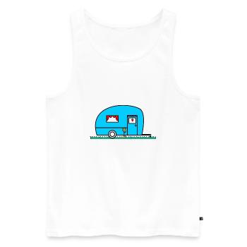 CARAVANE. VAN. CAMPING CAR. CAMPING. ETE. HUMOUR. - Débardeur bio Premium Homme - blanc - Devant - AI Model Male 178 light (178cm)