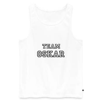 TEAM OSKAR Nom du chien Mâle TeamTricot - Débardeur bio Premium Homme - blanc - Devant - AI Model Male 178 light (178cm)