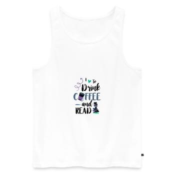 J’adore boire du café et lire des livres café - Débardeur bio Premium Homme - blanc - Devant - Michal (187cm)