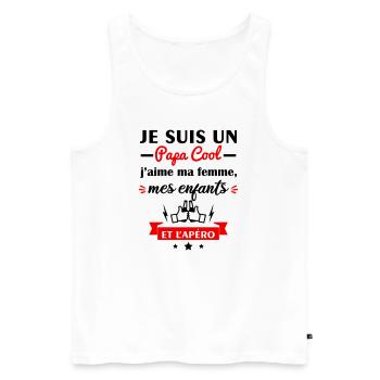 Papa cool j'aime ma femme, mes enfants, humour - Débardeur bio Premium Homme - blanc - Devant - Michal (187cm)