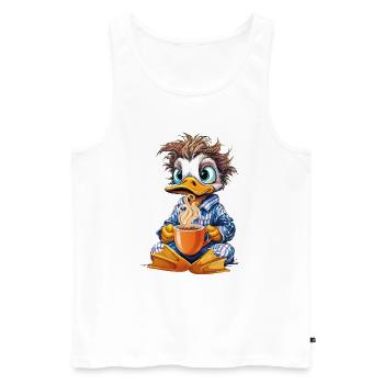 Canard du matin avec café - Débardeur bio Premium Homme - blanc - Devant - AI Model Male 178 light (178cm)