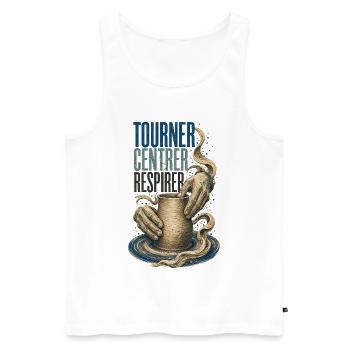 Tourner Centrer Respirer - Débardeur bio Premium Homme - blanc - Devant - Michal (187cm)